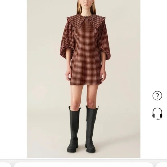 GANNI SEERSUCKER CHECK MINI DRESS FLAME SIZE 38 - Picture 8 of 16